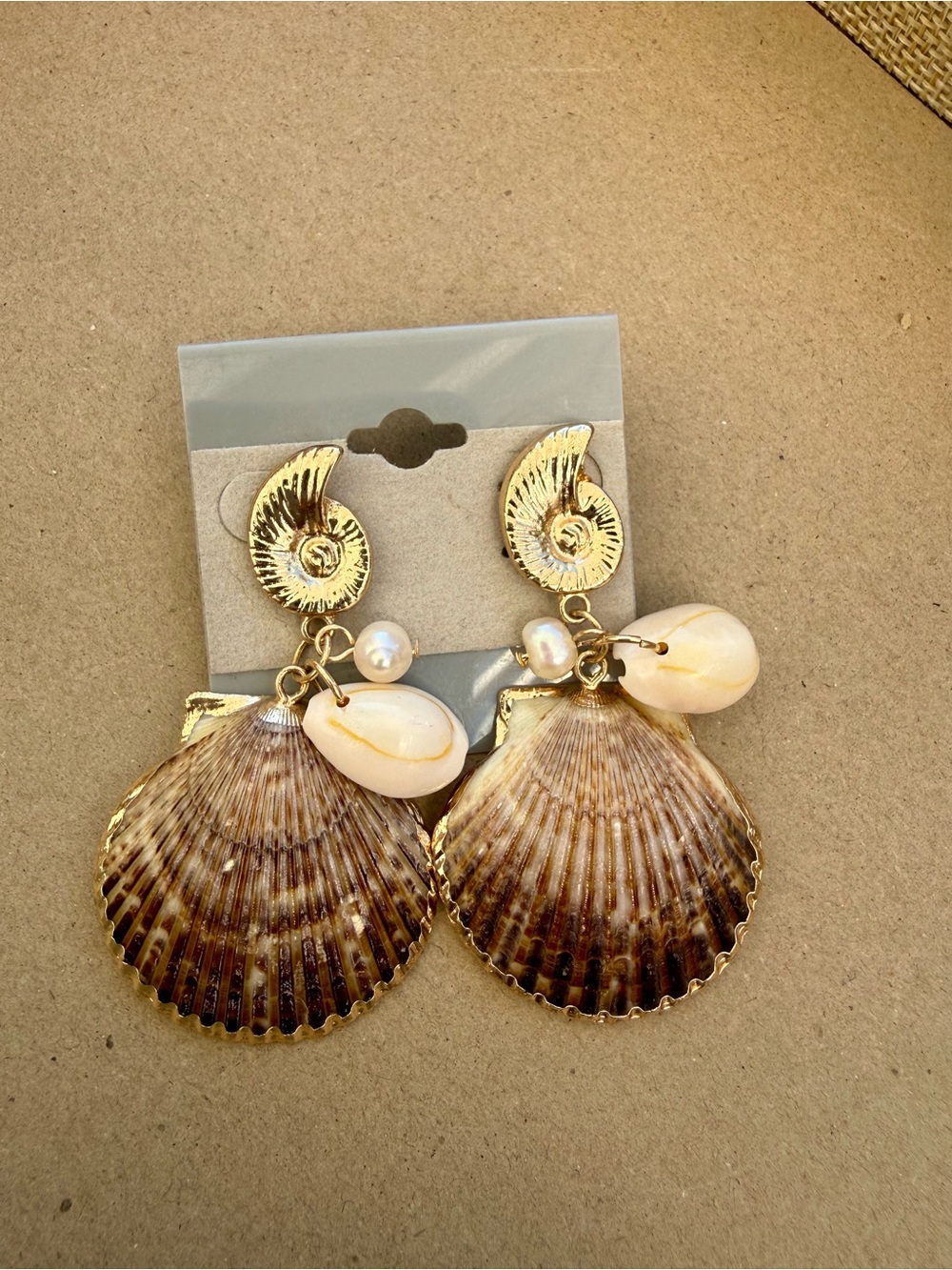 Gold Shell & Pearl Drop Earrings - Beach Statement
